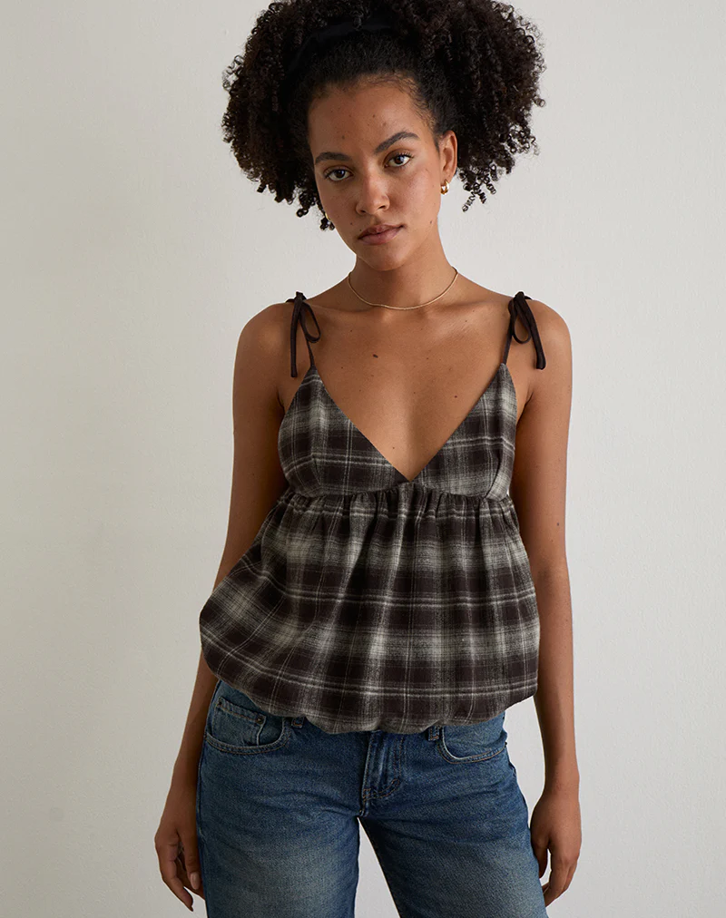 Kaoru Triangle Bust Cami Top in Grey Check - Image 4