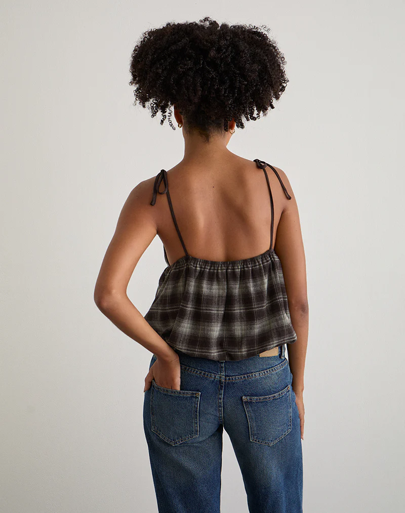 Kaoru Triangle Bust Cami Top in Grey Check - Image 5