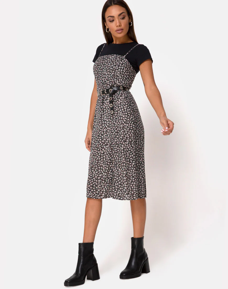 Kaoya Midi Dress in Ditsy Rose Black - Image 3