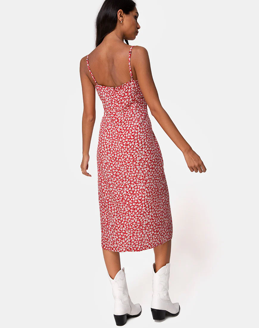 Kaoya Midi Dress in Ditsy Rose Red - Image 2