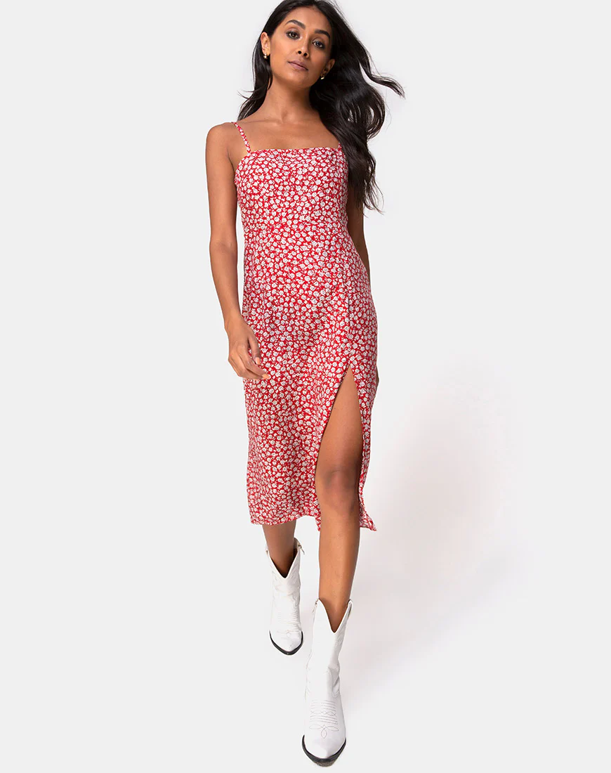 Kaoya Midi Dress in Ditsy Rose Red - Image 3