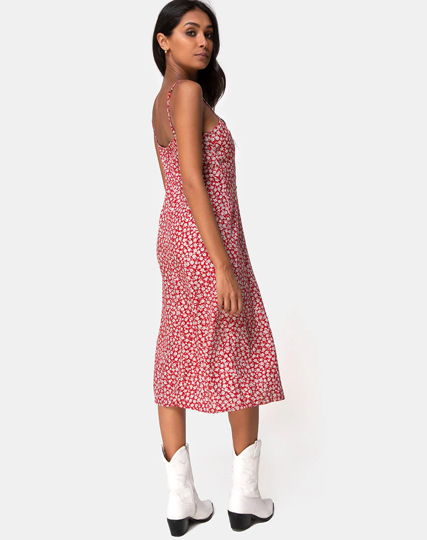 Kaoya Midi Dress in Ditsy Rose Red - Image 4