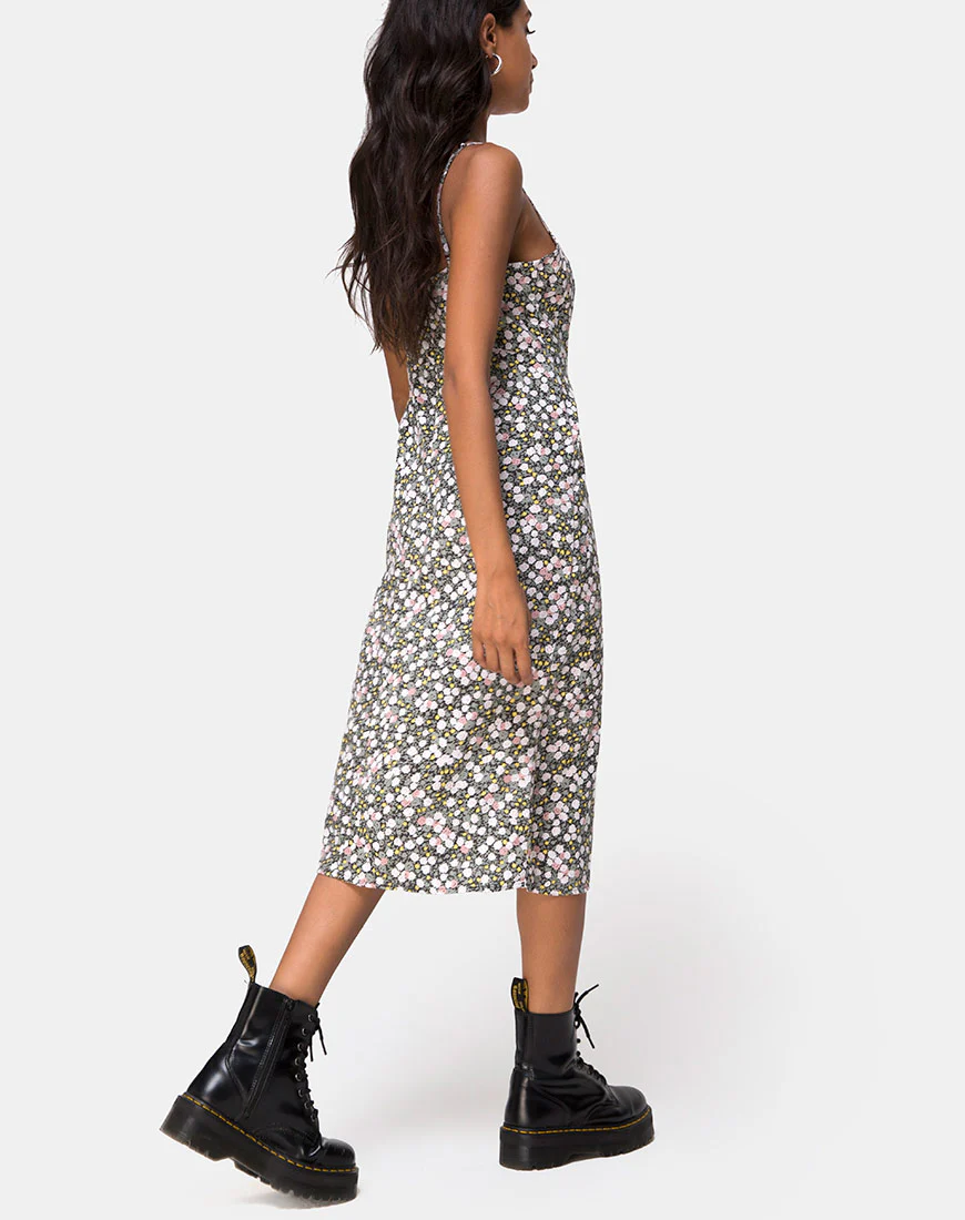 Kaoya Midi Dress in Floral Field Olive - Image 2