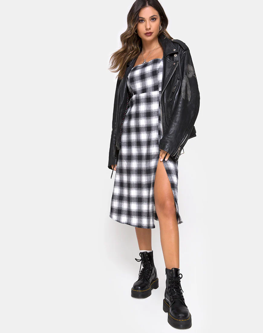 Kaoya Dress in Plaid Black White - Image 4