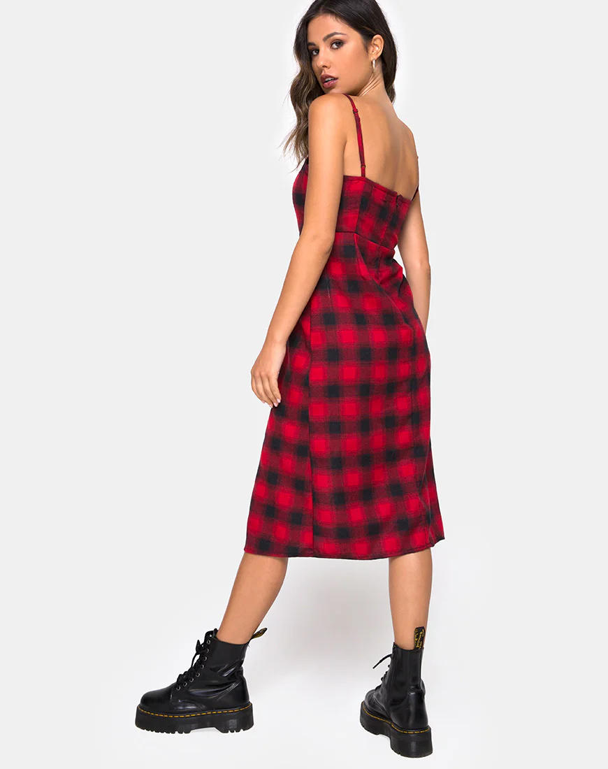 Kaoya Dress in Plaid Red and Black - Image 2