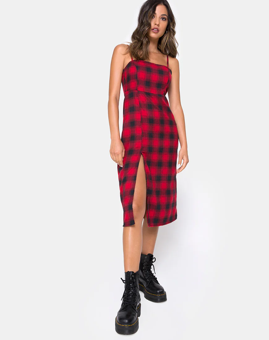 Kaoya Dress in Plaid Red and Black - Image 3