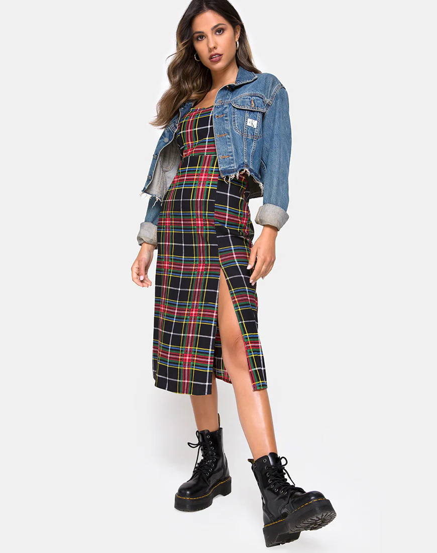 Kaoya Dress in Plaid Red Green Yellow Black - Image 3