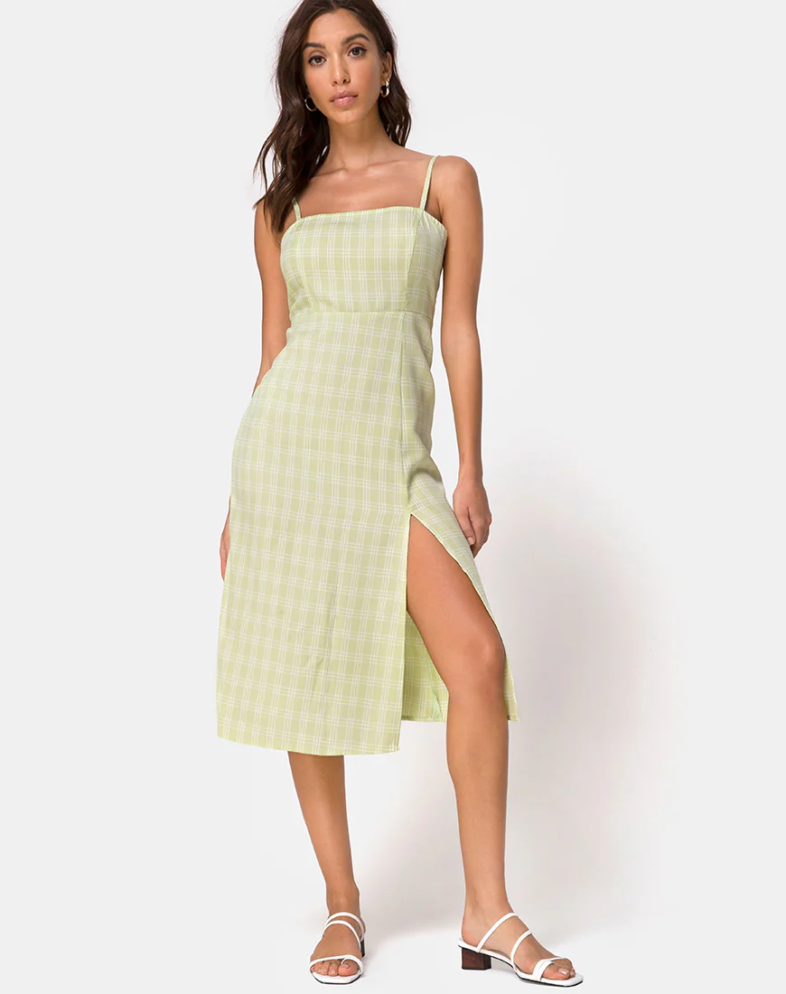 Kaoya Midi Dress in Sage Check - Image 3