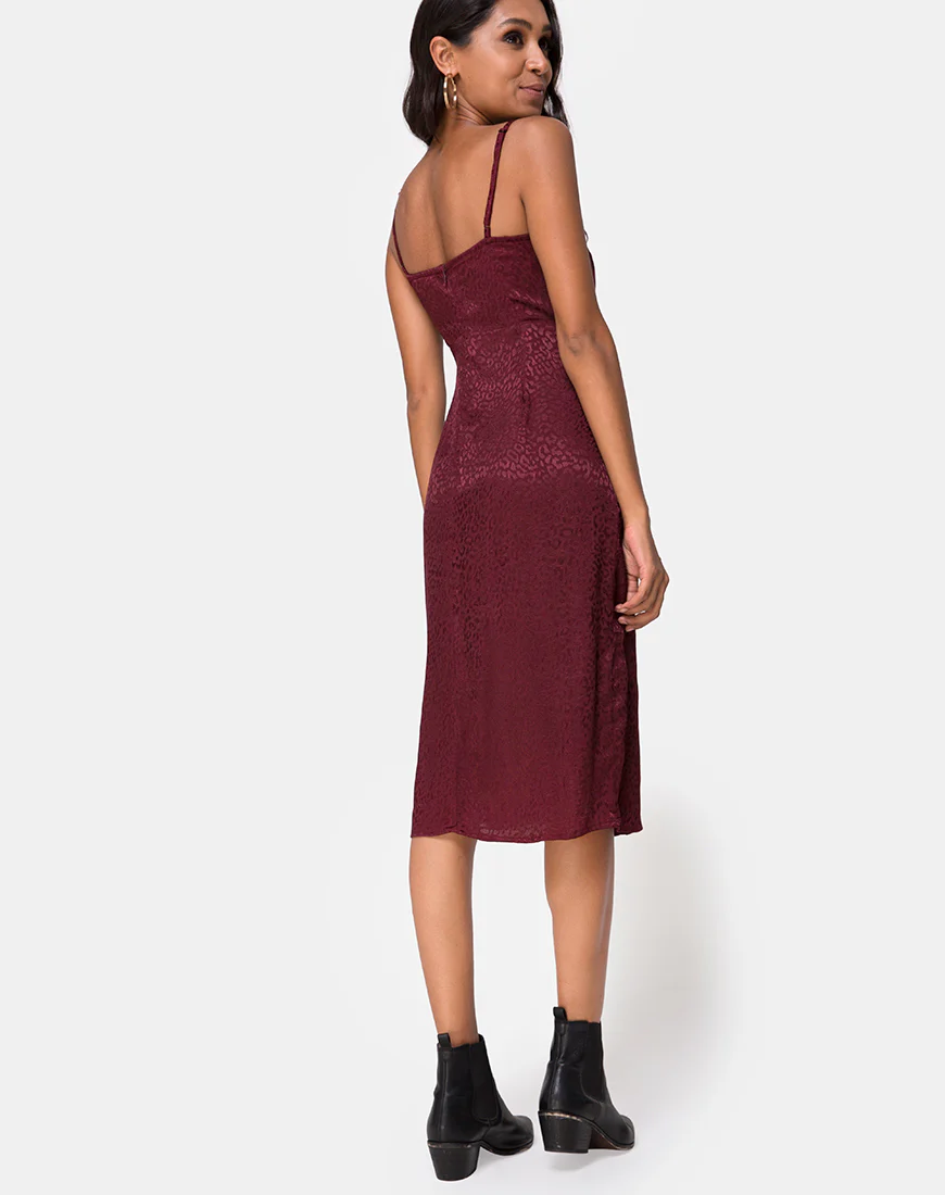 Kaoya Midi Dress in Satin Cheetah Burgundy - Image 4
