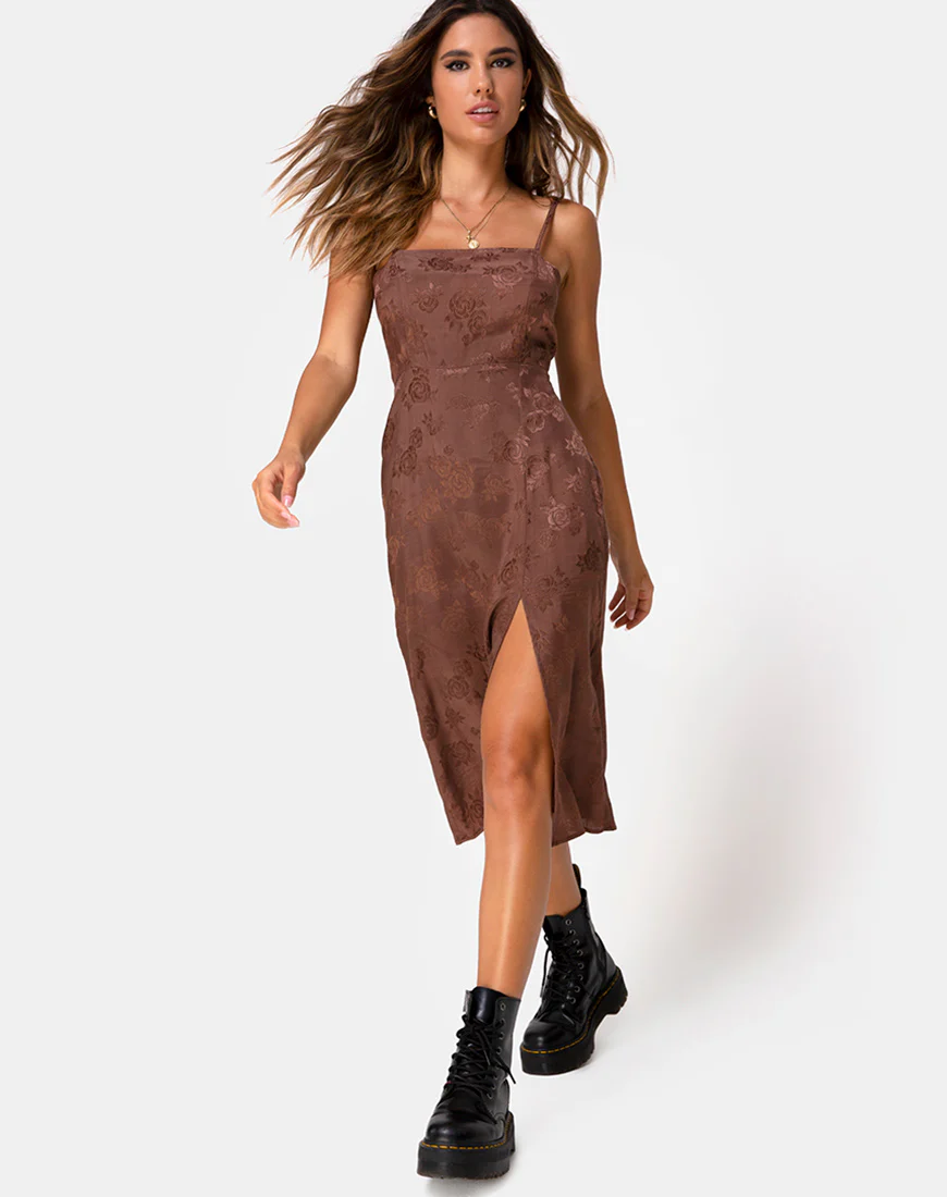 Kaoya Midi Dress in Satin Rose Chocolate - Image 3