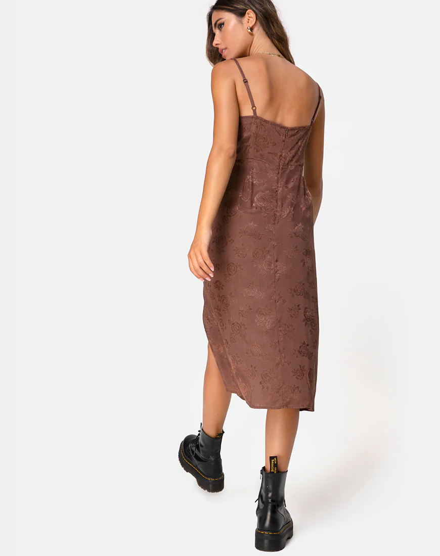 Kaoya Midi Dress in Satin Rose Chocolate - Image 4