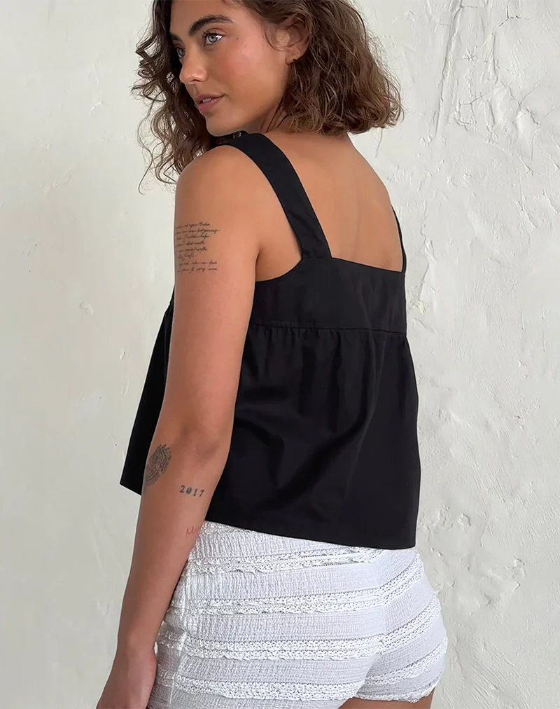 Karana Peplum Top in Poplin Black - Image 5