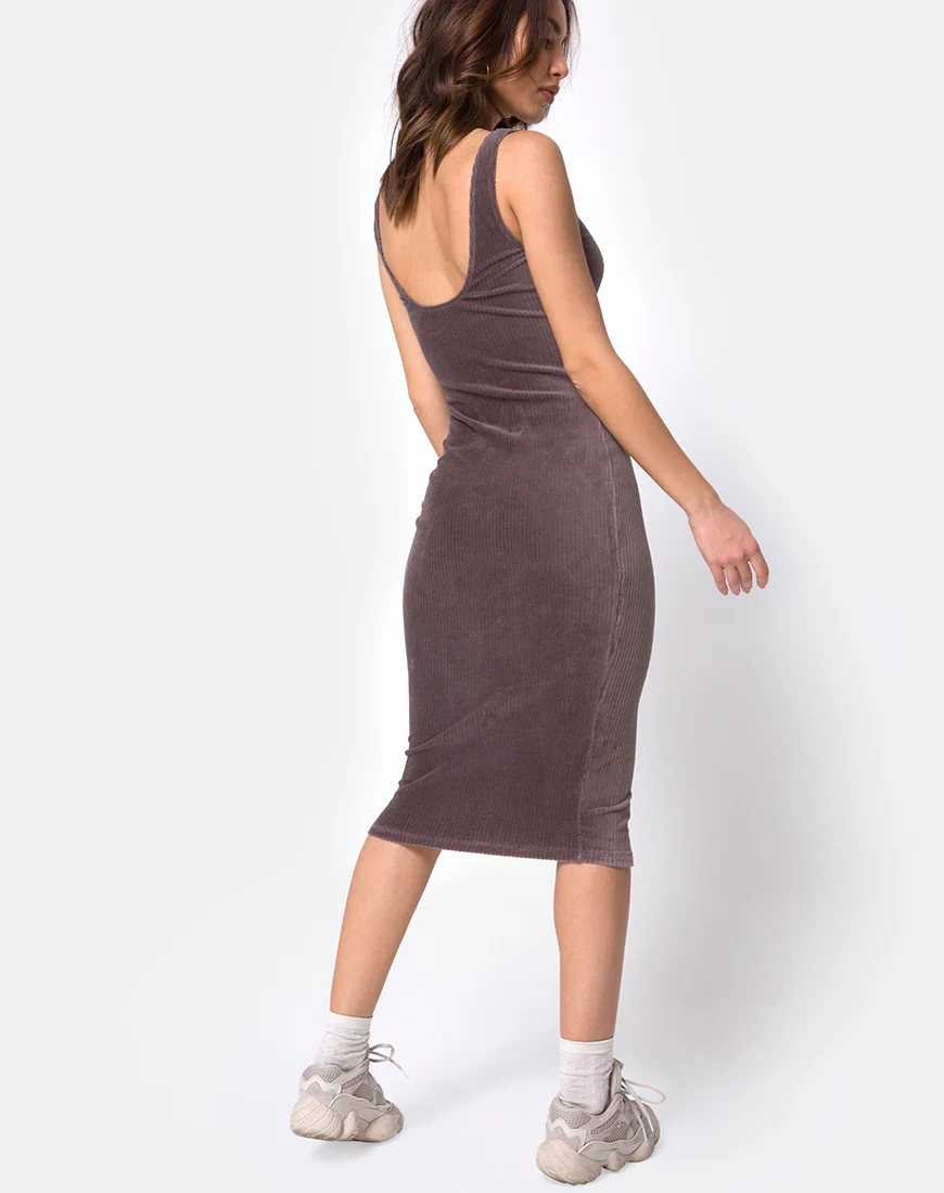Kardie Bodycon Dress in Mocha Velvet Rib - Image 4