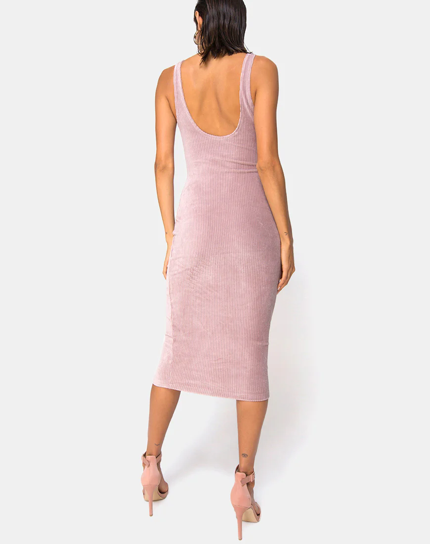 Kardie Midi Dress in Velvet Rib Taupe - Image 4