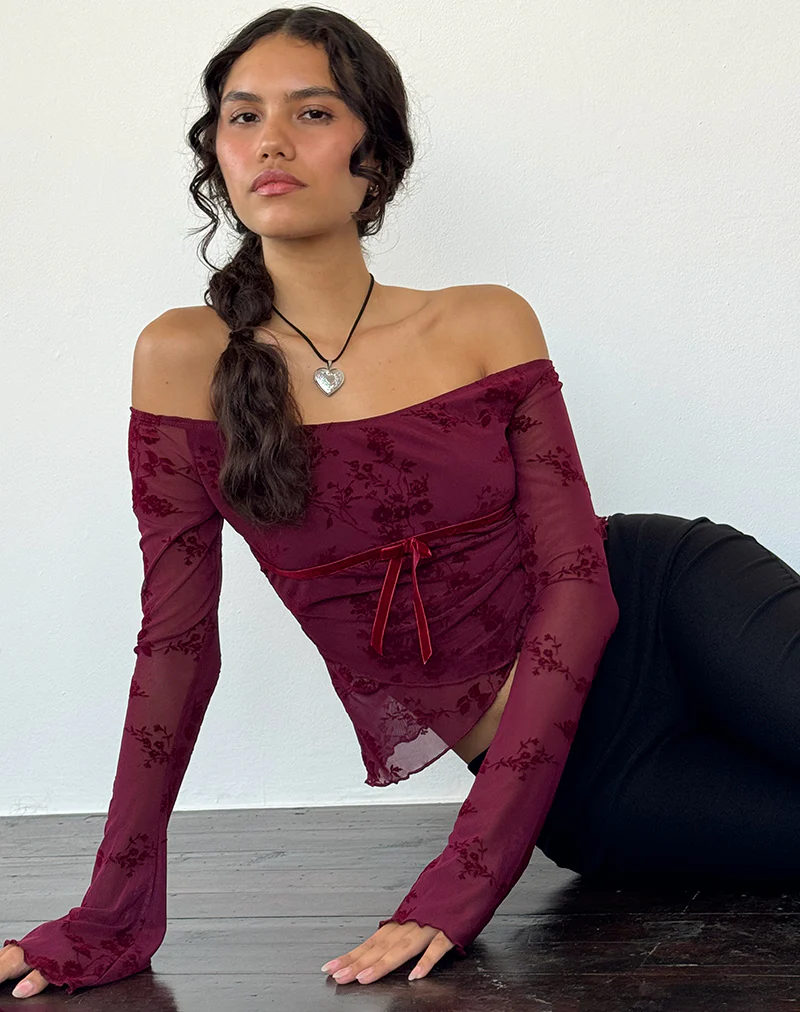 Kareena Top in Botanical Flower Maroon - Image 2