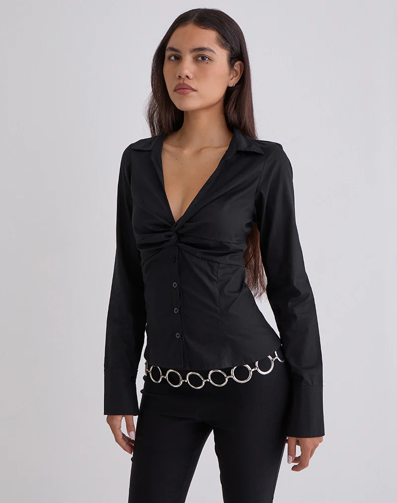 Karis Shirt in Poplin Black - Image 4