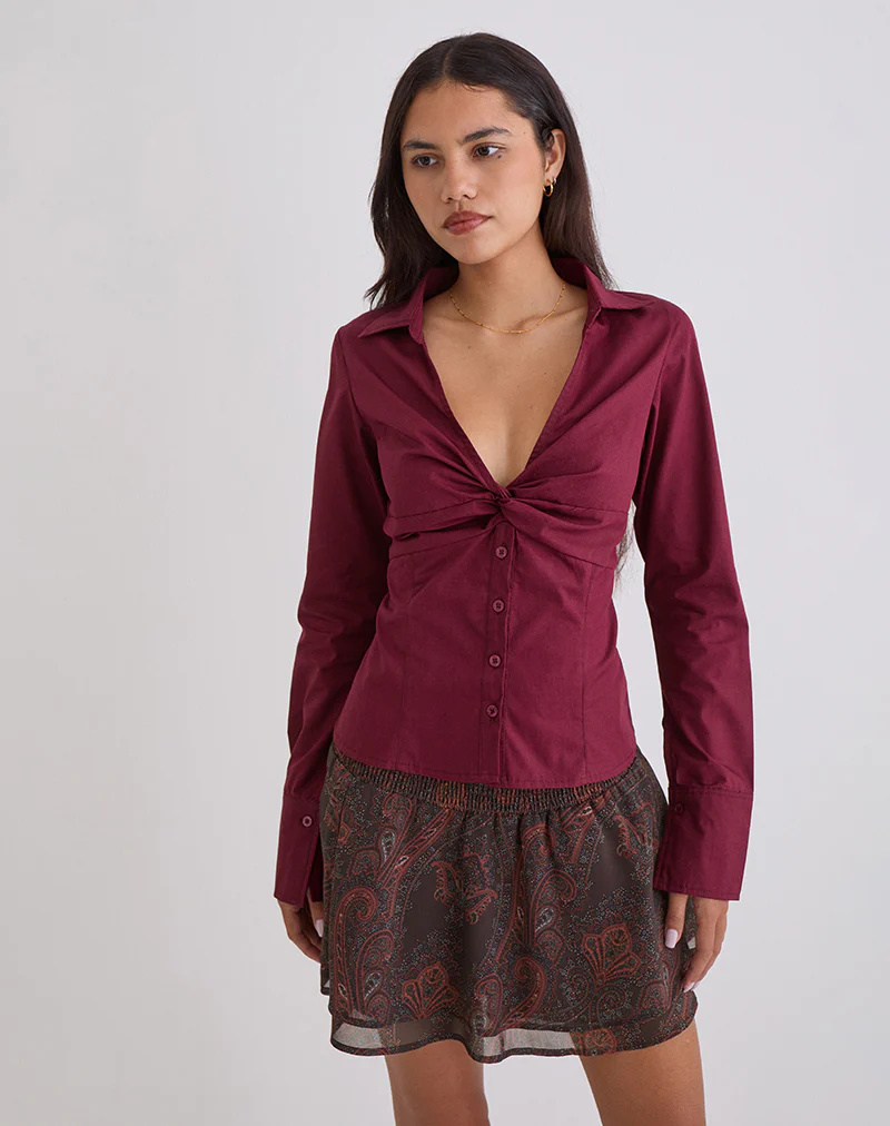 Karis Shirt in Poplin Burgundy