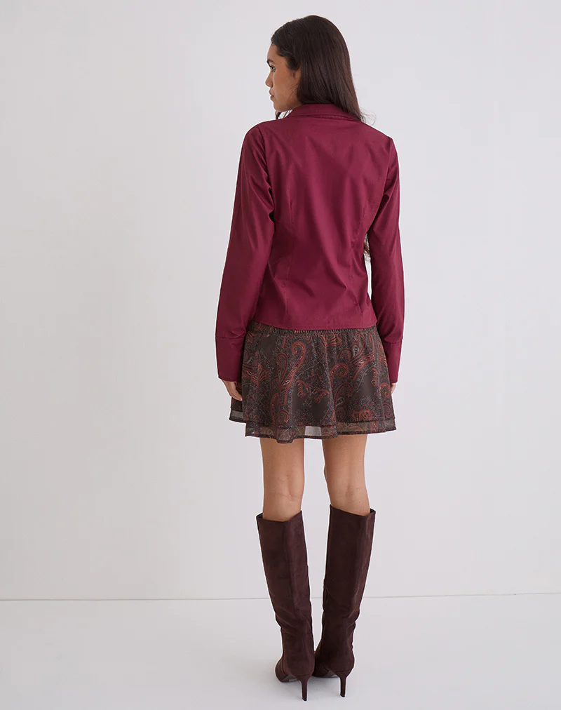 Karis Shirt in Poplin Burgundy - Image 3