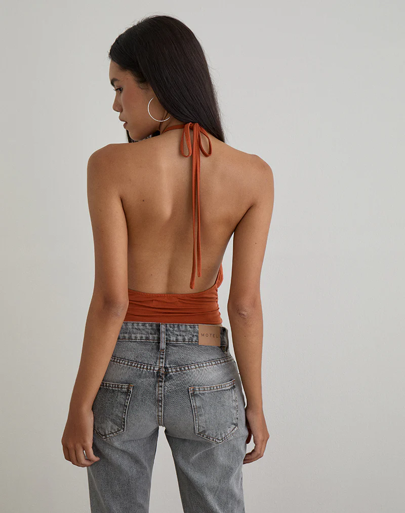 Karise Plunge Top in Cupro Burnt Orange - Image 3