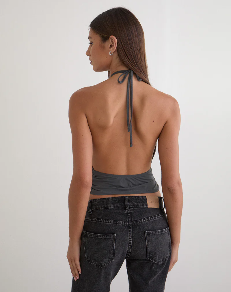 Karise Plunge Top in Cupro Charcoal Grey - Image 4