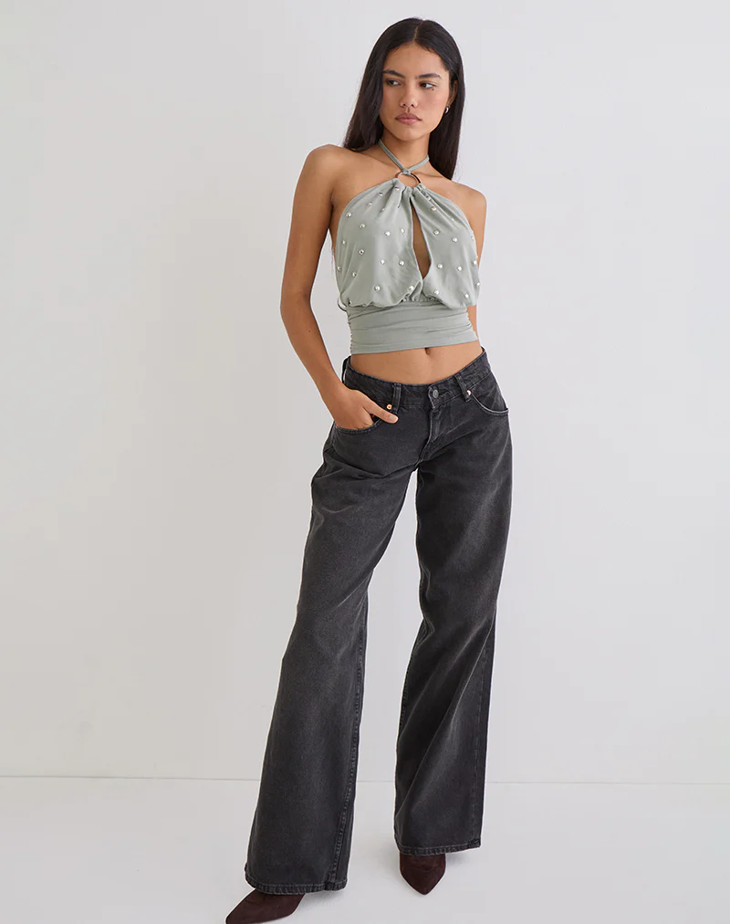 Karise Plunge Top in Cupro Light Grey - Image 3