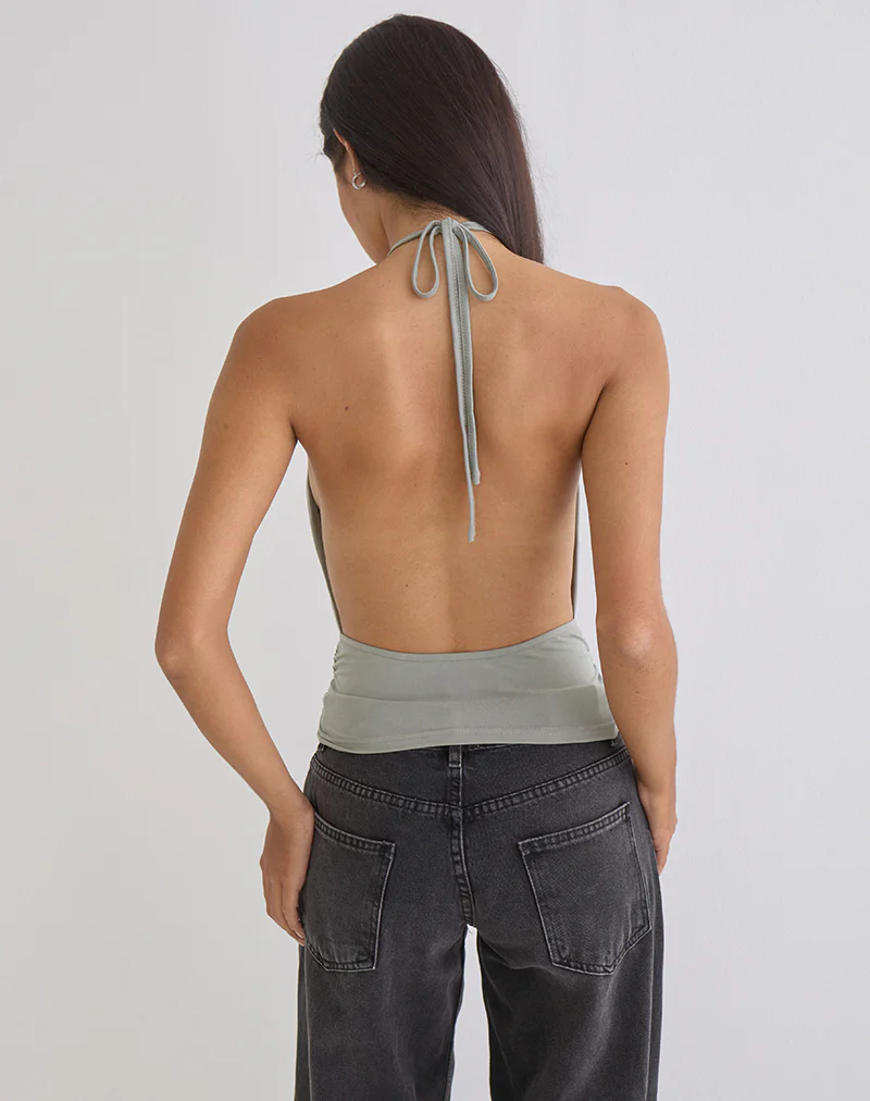 Karise Plunge Top in Cupro Light Grey - Image 4