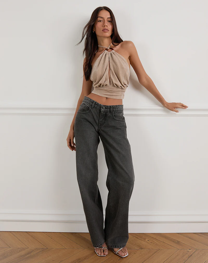 Karise Plunge Top in Glitter Lurex Mesh Cream - Image 5