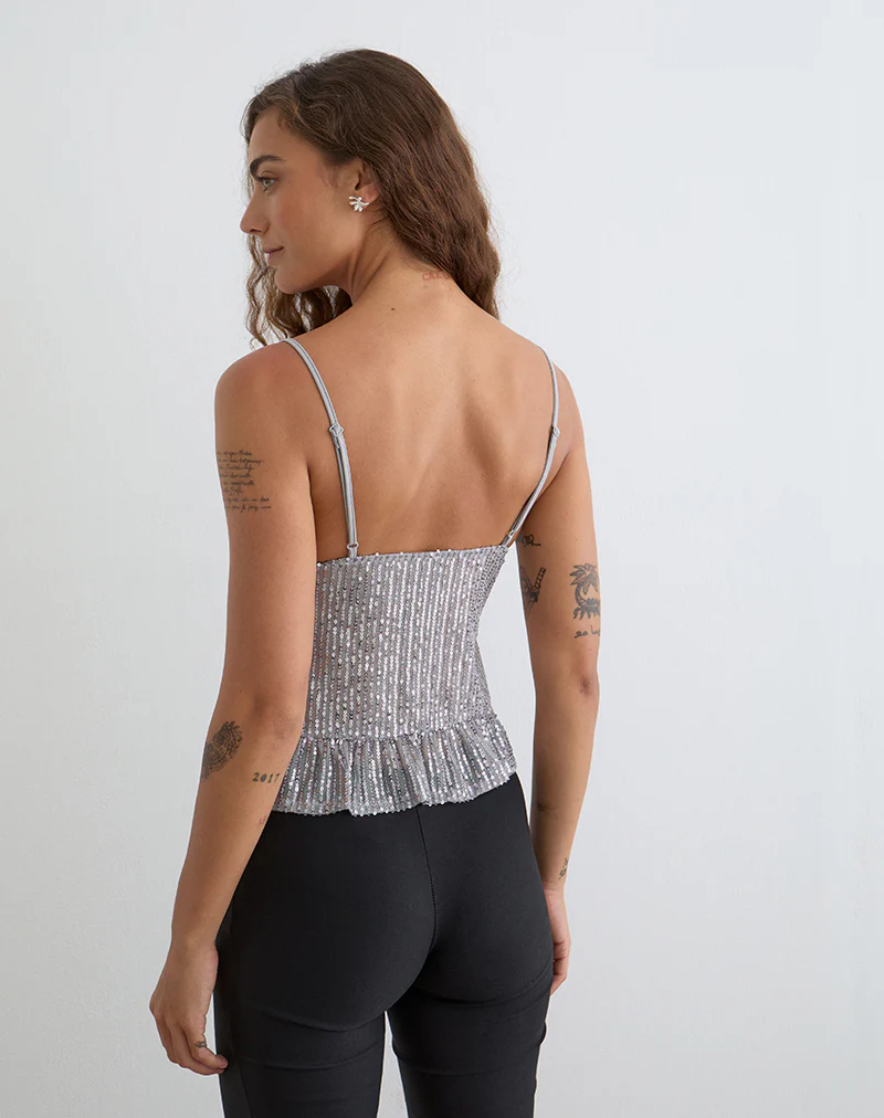 Karka Cami Top in Drape Sequin Grey - Image 5