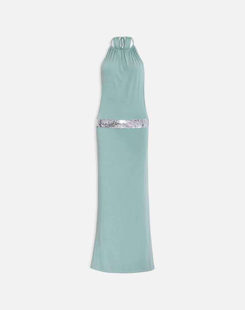 Karuna High Neck Maxi Dress in Aqua Grey - Image 6