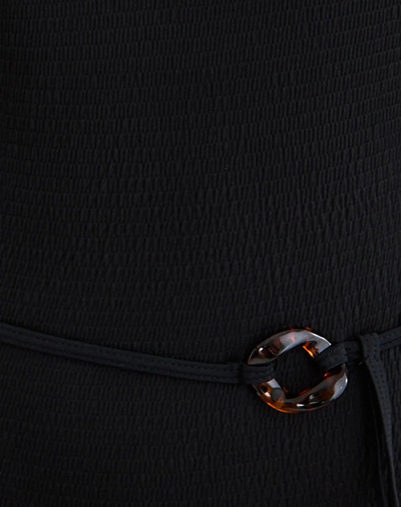 Kasem Plunge Swimsuit in Textured Black with Tie Belt - Image 7