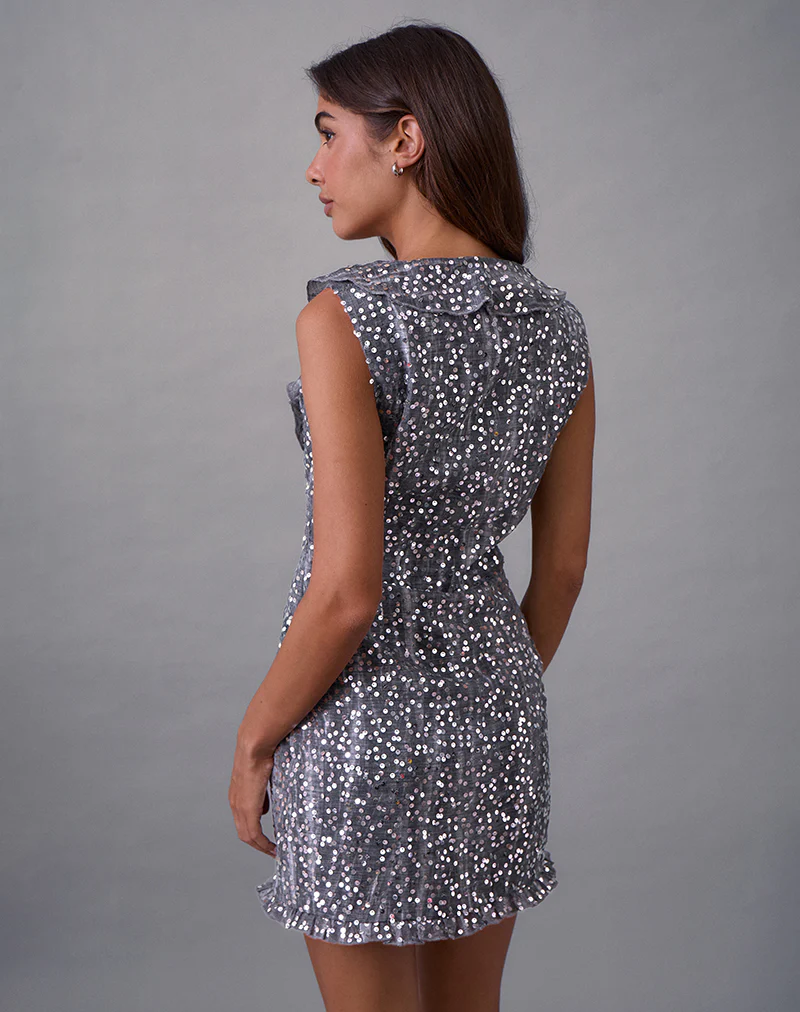 Kasuya Mini Dress in Chiffon Sequin Grey - Image 4