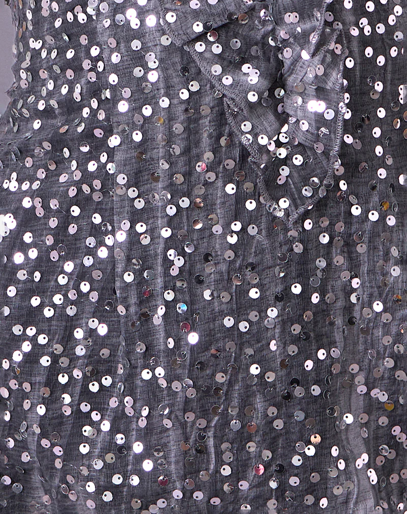 Kasuya Mini Dress in Chiffon Sequin Grey - Image 5