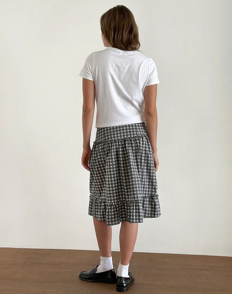 Kasya Midi Skirt in Tonal Gingham Black and Grey - Image 5