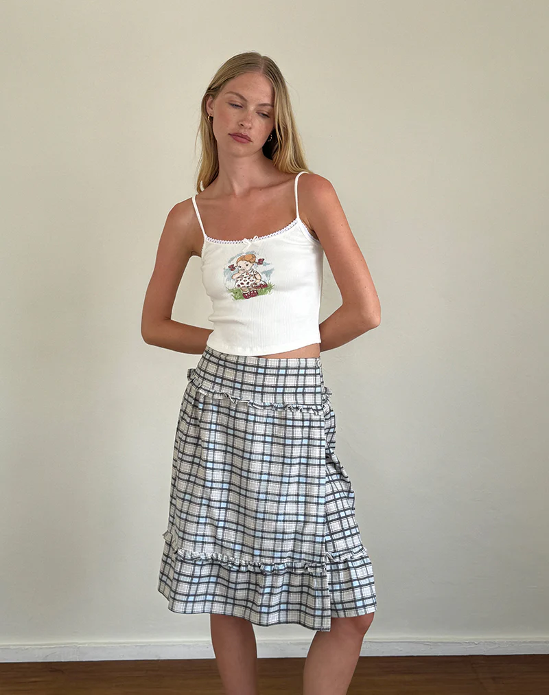 Kasya Midi Skirt in Pastel Blue Tartan - Image 3