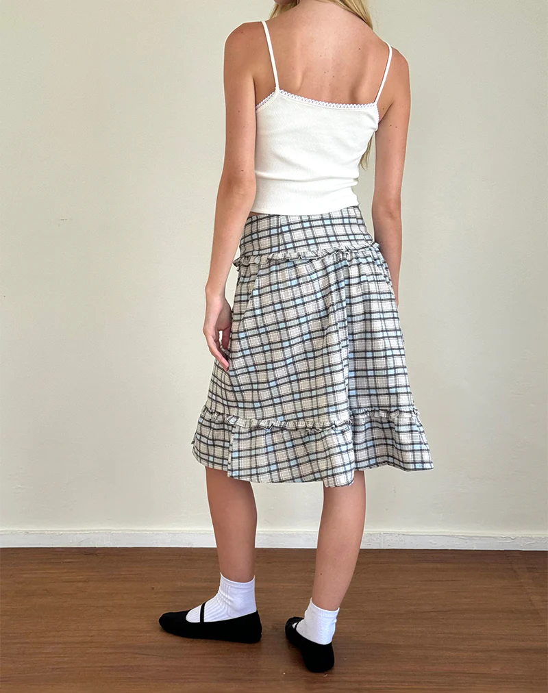 Kasya Midi Skirt in Pastel Blue Tartan - Image 4