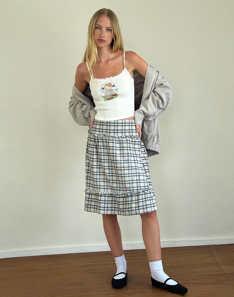 Kasya Midi Skirt in Pastel Blue Tartan - Image 5