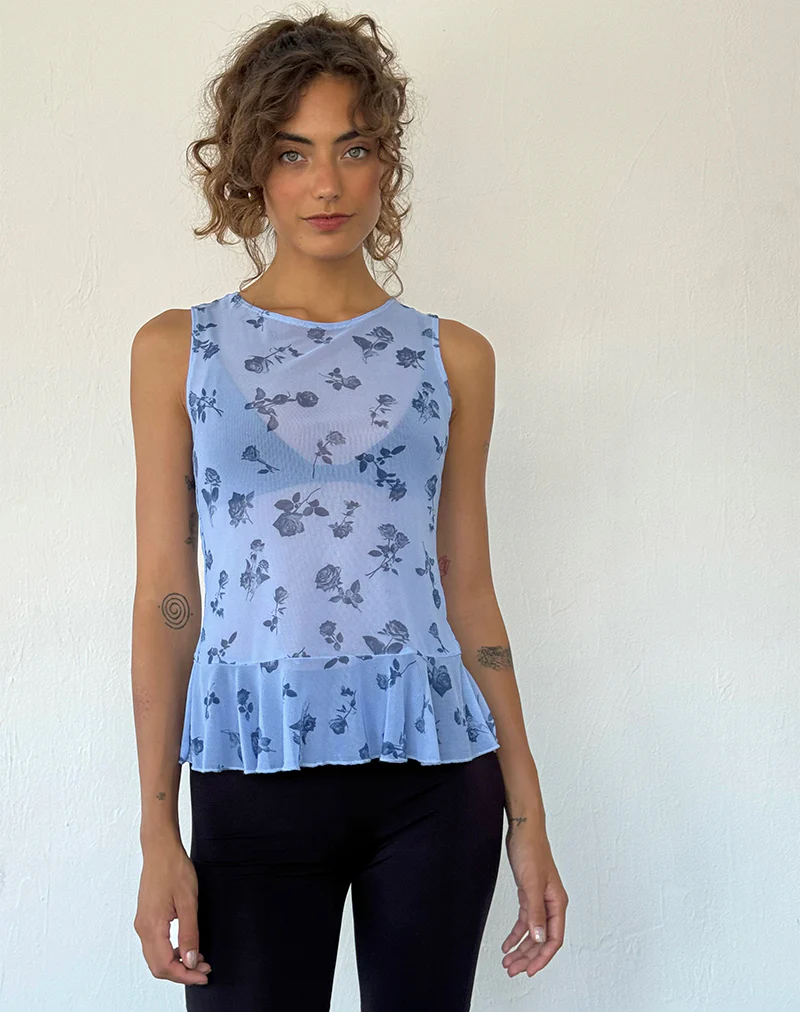 Katnis Top in Inky Blue Floral Mesh - Image 2