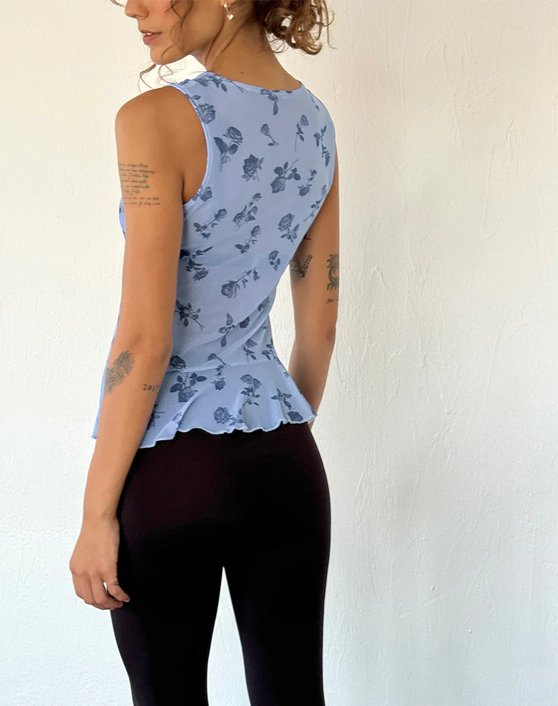Katnis Top in Inky Blue Floral Mesh - Image 3