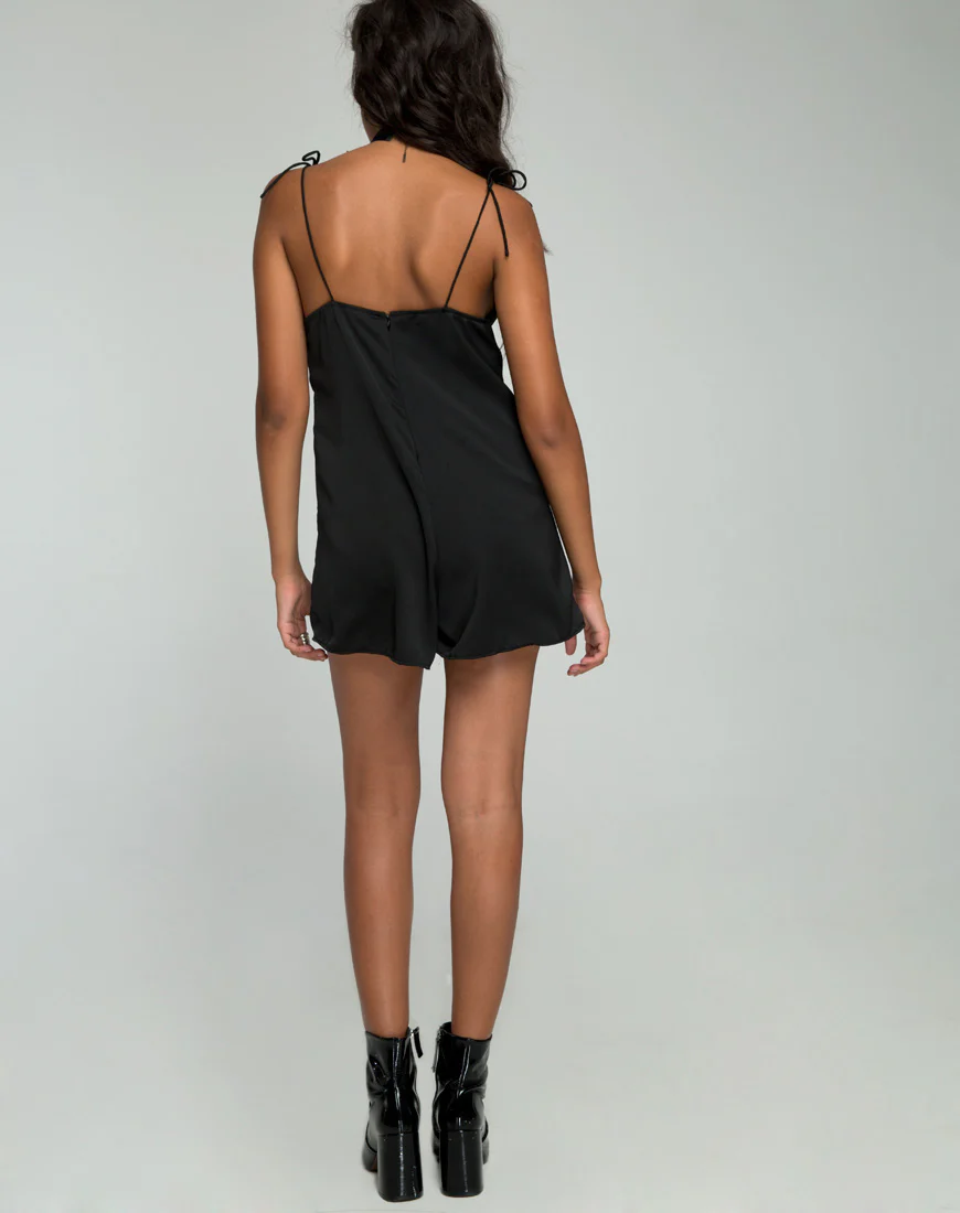 Katsma Strappy Playsuit in Satin Black - Image 4