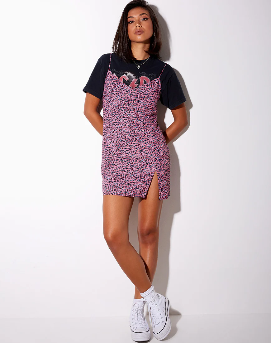 Katya Mini Dress in Floral Fun Pink - Image 3