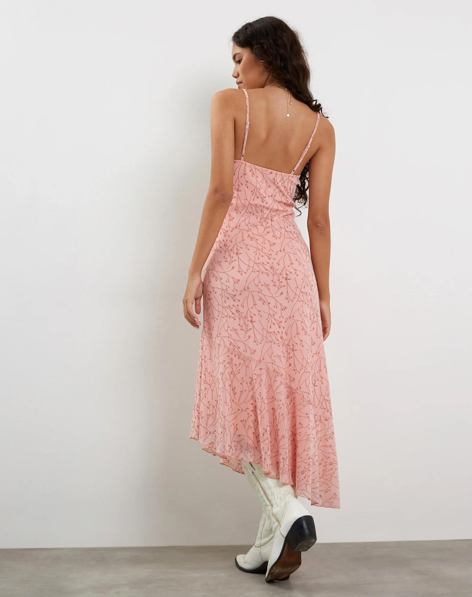 Kavala Asymmetric Midi Dress in Shadow Floral Pink - Image 3