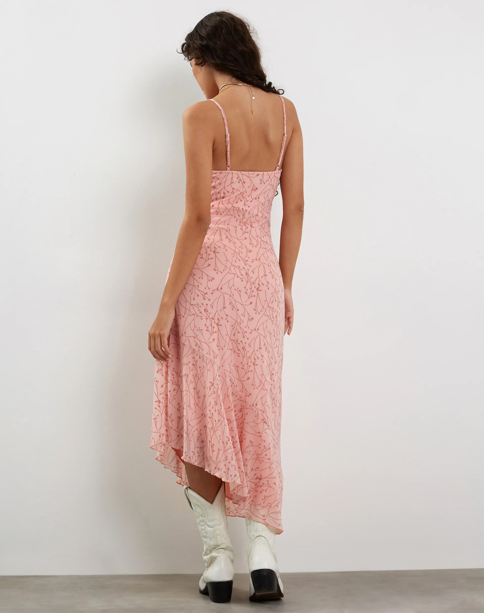 Kavala Asymmetric Midi Dress in Shadow Floral Pink - Image 5