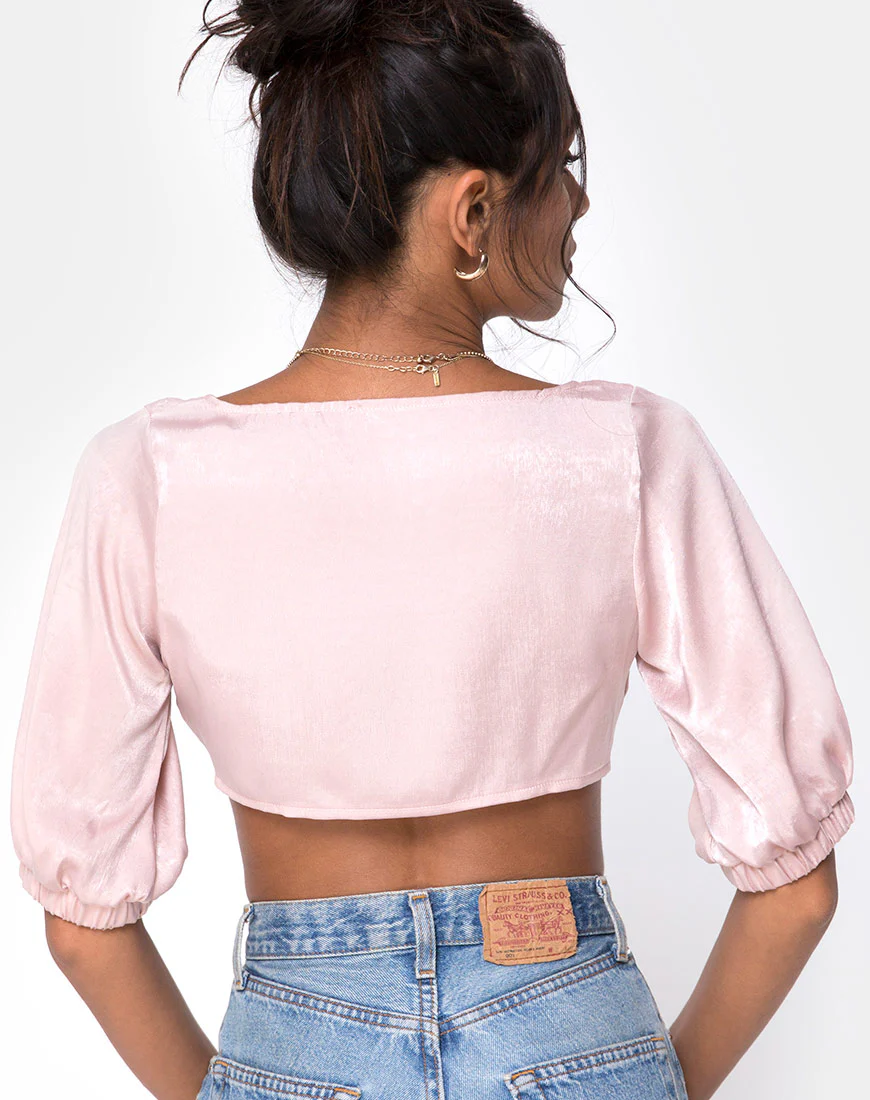 Kavida Crop Top in Satin Dusty Rose - Image 3