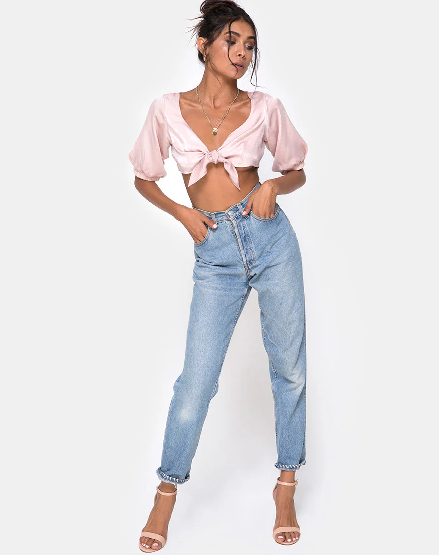 Kavida Crop Top in Satin Dusty Rose - Image 4