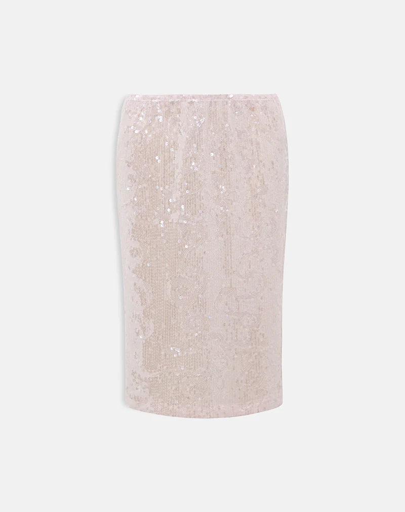Kavivi Midi Skirt in Sequin Baby Pink - Image 3