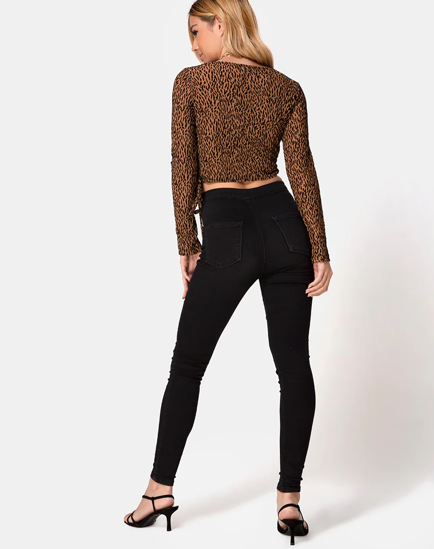Kayak Wrap Top in Animal Flock Tan Net - Image 4