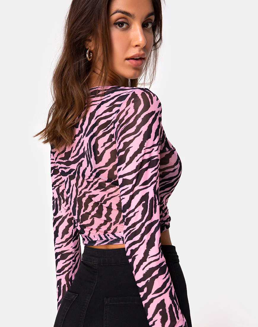 Kayak Wrap Top in Blush Zebra Mesh - Image 2