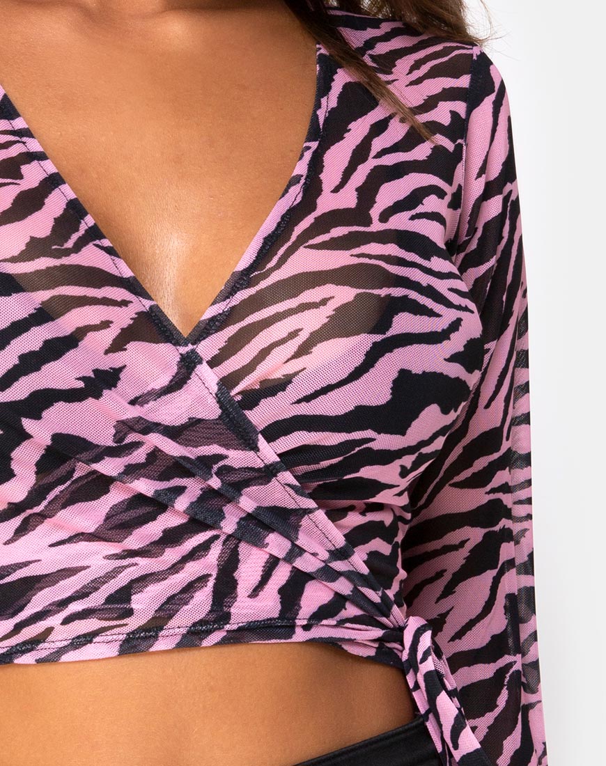 Kayak Wrap Top in Blush Zebra Mesh - Image 5