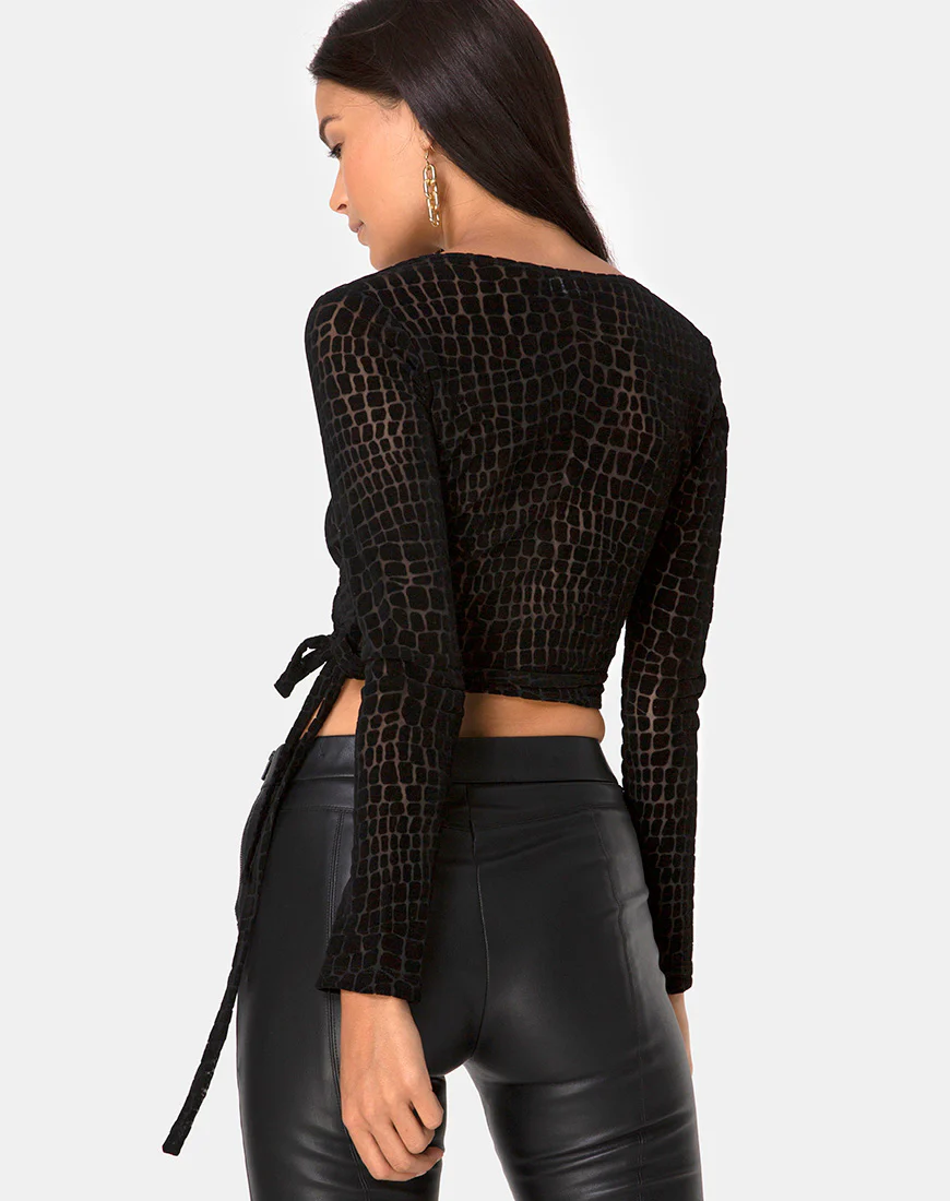 Kayak Wrap Top in Croc Flock Black - Image 2
