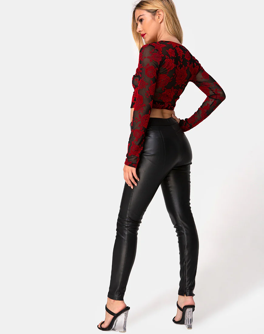 Kayak Wrap Top in Romantic Red Rose Flock - Image 4